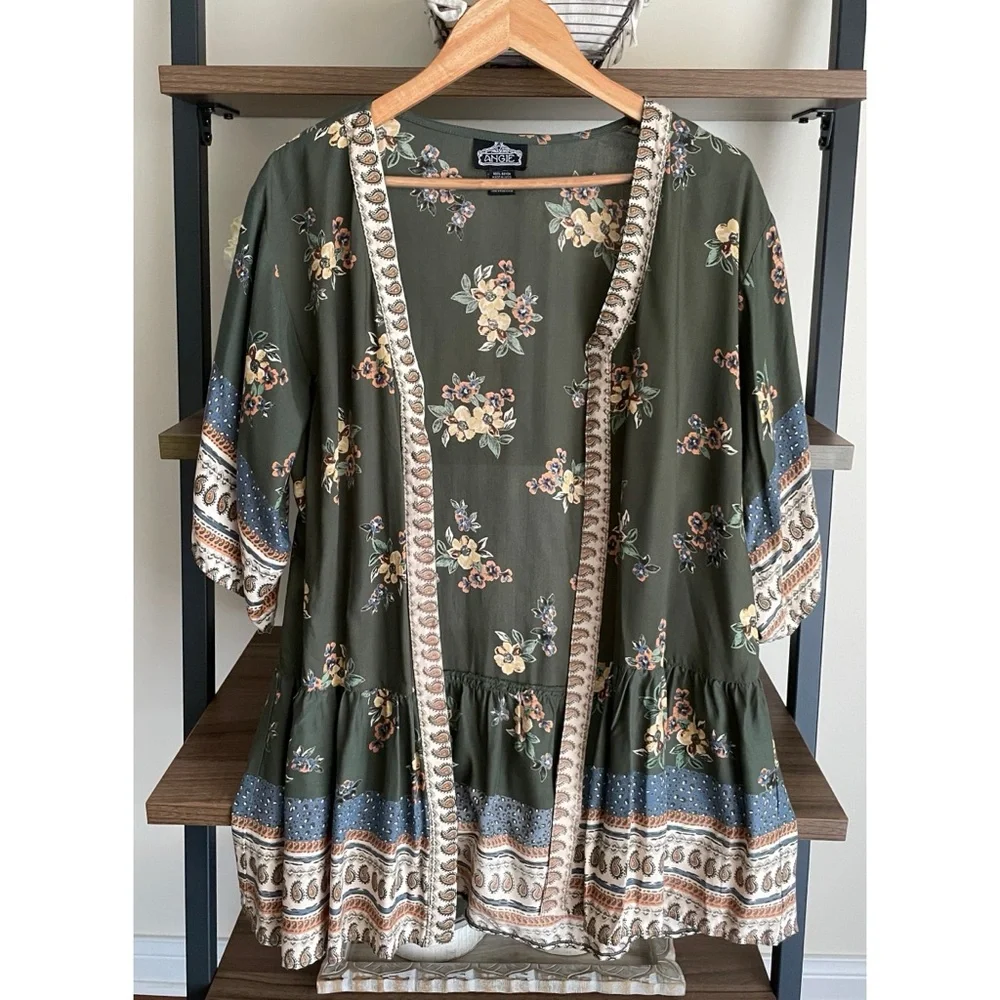 SOLD Angie Floral Open-front Kimono Cardigan, Size Large - Picture 1 of 7